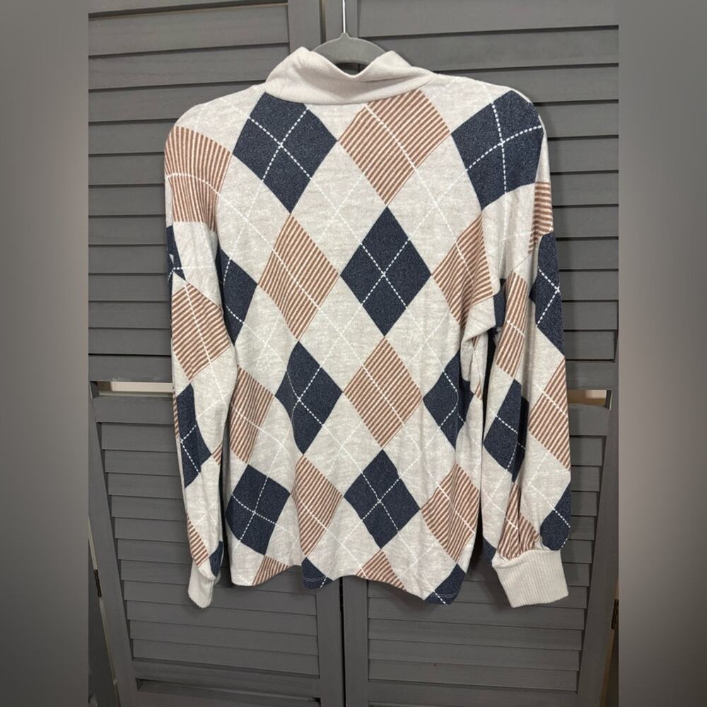 Maurices Women's Mock Neck Sweater - Cream, Brown, and Charcoal Size M - Picture 2 of 4